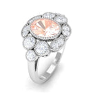 2 CT Oval Morganite Statement Engagement Ring with Diamond Halo Morganite - ( AAA ) - Quality - Rosec Jewels