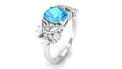 Oval Cut Swiss Blue Topaz Beaded Flower Engagement Ring with Diamond Swiss Blue Topaz - ( AAA ) - Quality - Rosec Jewels