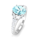 Split Shank Oval Aquamarine Solitaire Ring with Moissanite Aquamarine - ( AAA ) - Quality - Rosec Jewels