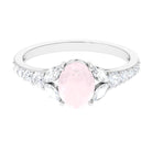 Split Shank Oval Rose Quartz Solitaire Engagement Ring with Moissanite Rose Quartz - ( AAA ) - Quality - Rosec Jewels