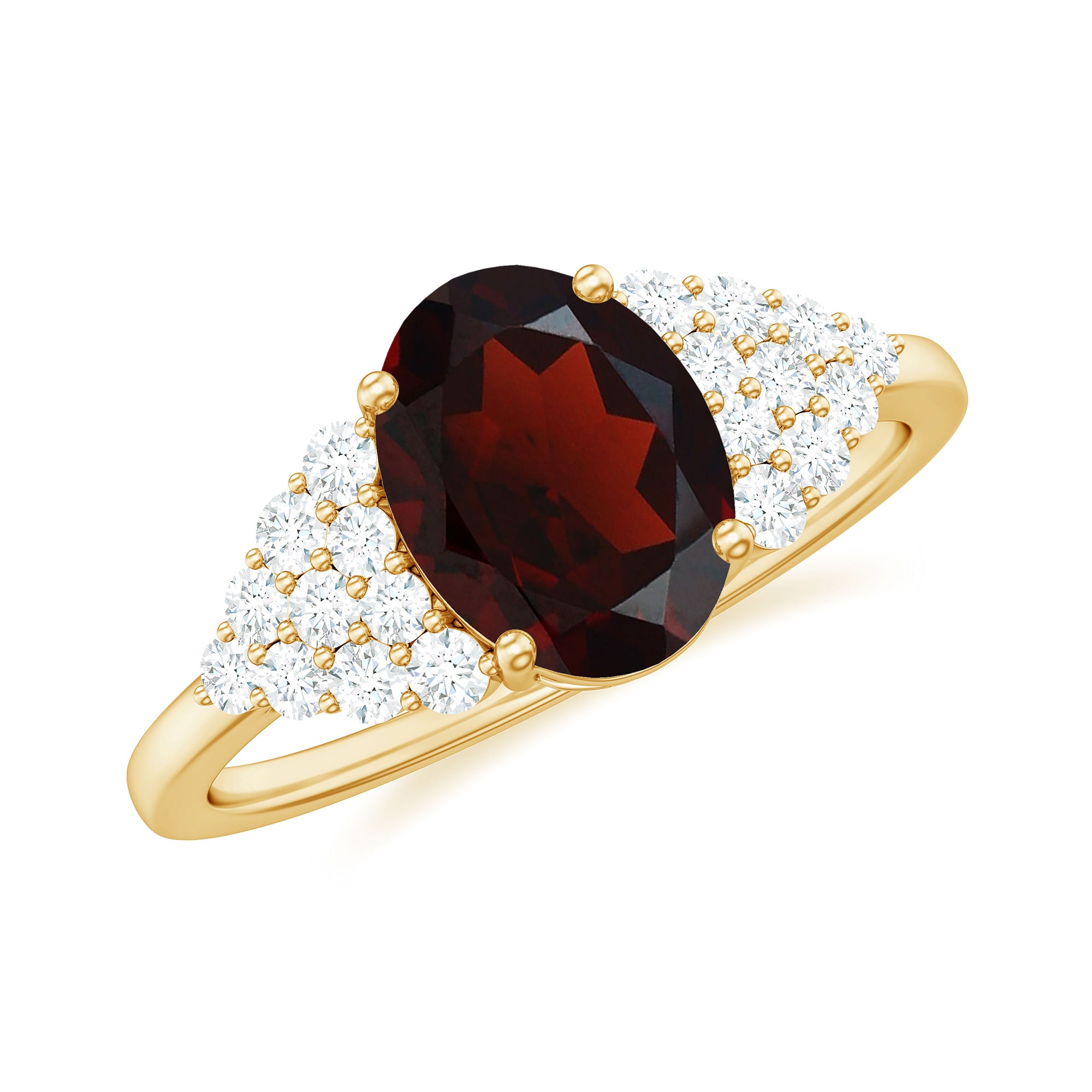 2.25 CT Oval Garnet Solitaire Ring with Diamond Accent Garnet - ( AAA ) - Quality - Rosec Jewels