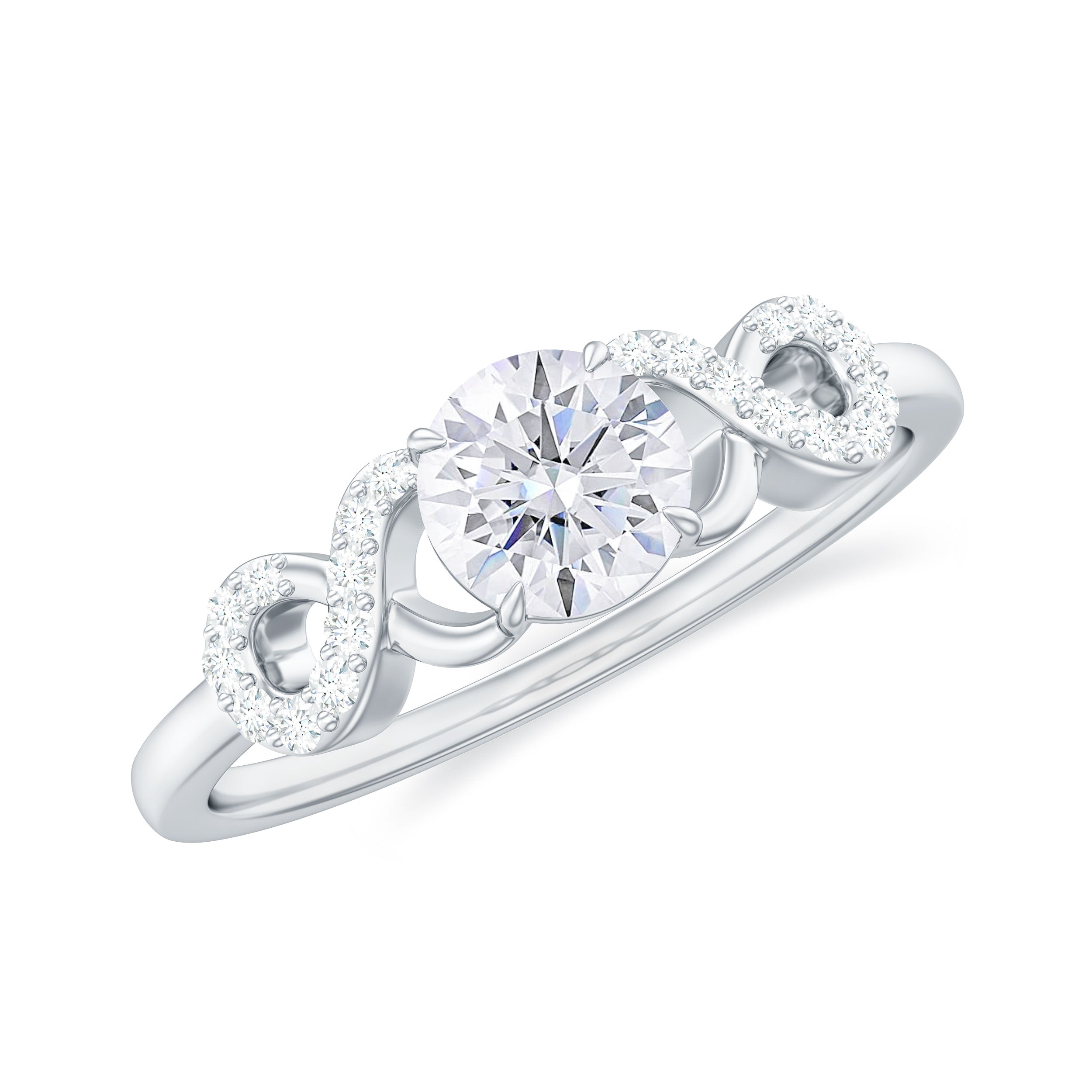 Round Moissanite Criss Cross Promise Ring Moissanite - ( D-VS1 ) - Color and Clarity - Rosec Jewels