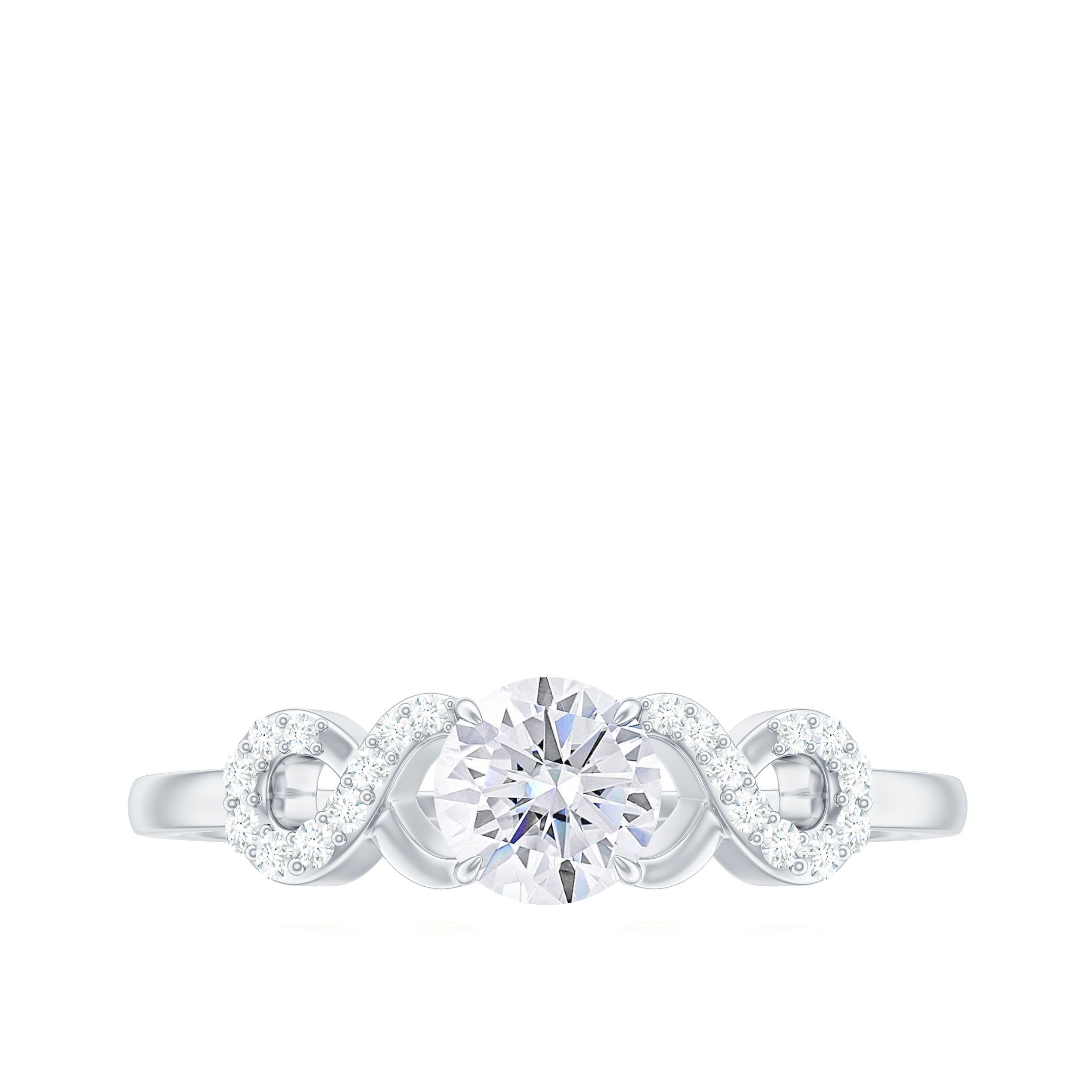 Round Moissanite Criss Cross Promise Ring Moissanite - ( D-VS1 ) - Color and Clarity - Rosec Jewels