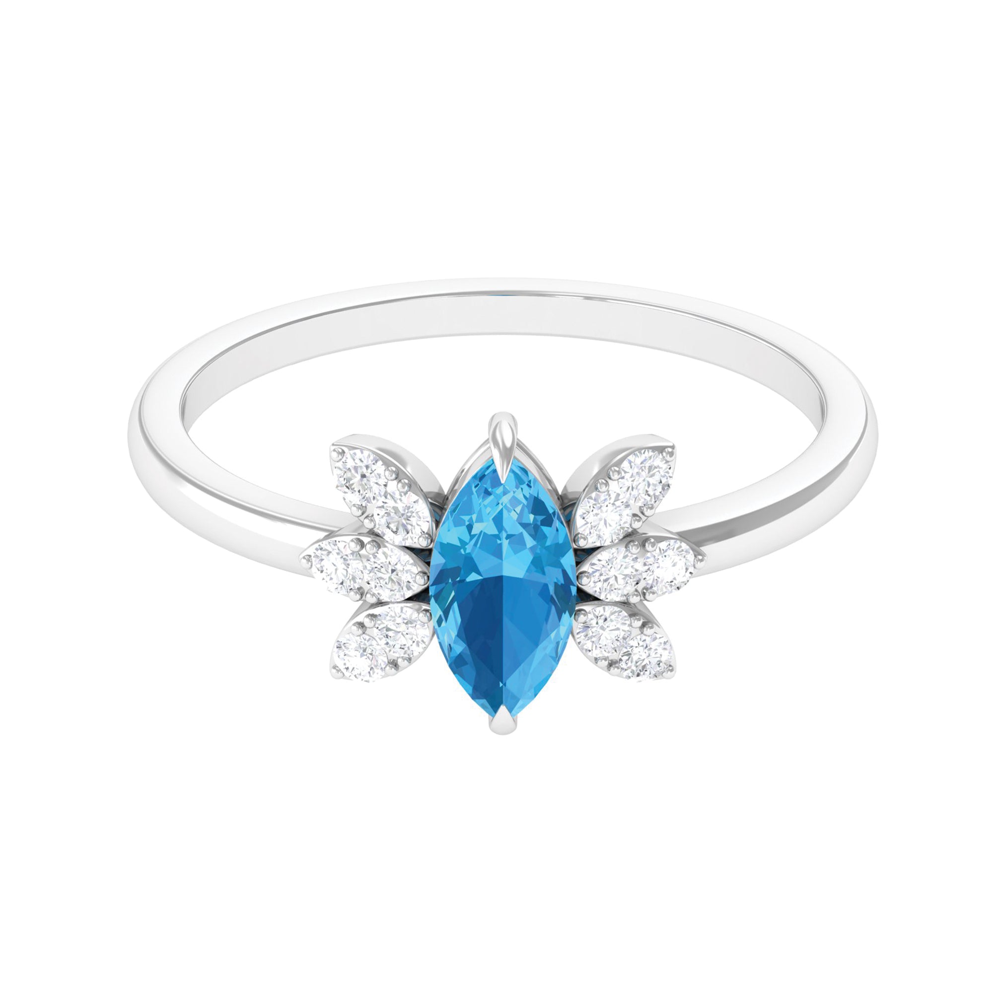 1 CT Marquise Cut Swiss Blue Topaz Promise Ring with Moissanite Swiss Blue Topaz - ( AAA ) - Quality - Rosec Jewels