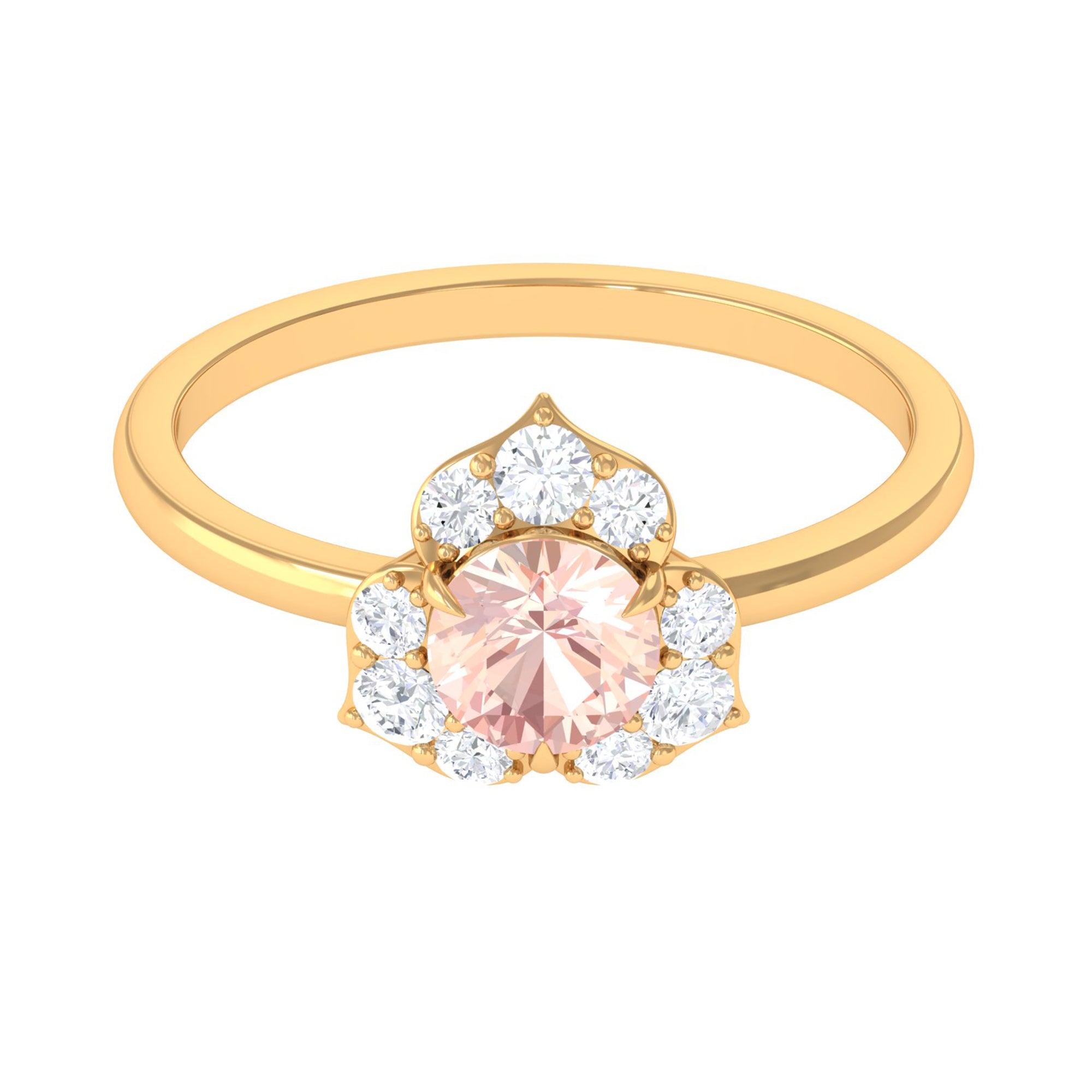 1 CT Round Morganite Flower Engagement Ring with Diamond Morganite - ( AAA ) - Quality - Rosec Jewels