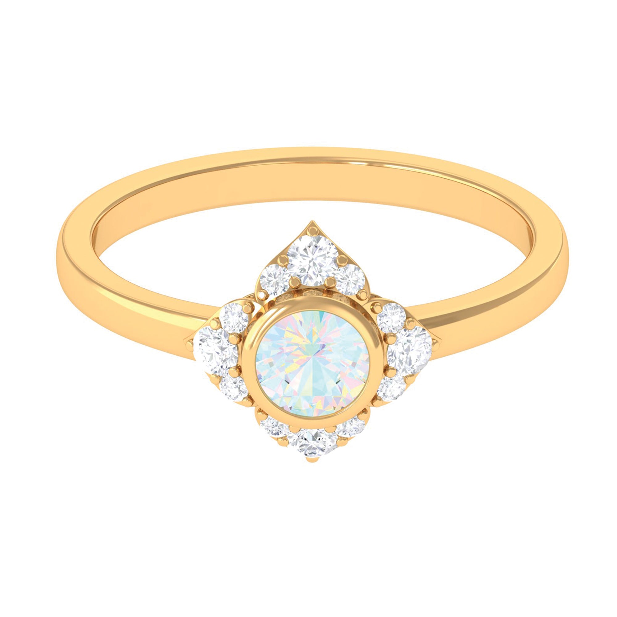 Bezel Set Ethiopian Opal Flower Engagement Ring with Diamond Ethiopian Opal - ( AAA ) - Quality - Rosec Jewels