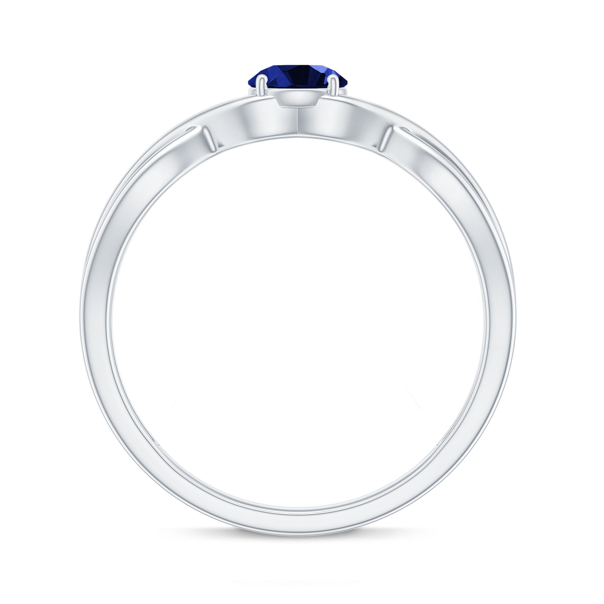 3/4 CT Solitaire Created Blue Sapphire Crossover Engagement Ring Lab Created Blue Sapphire - ( AAAA ) - Quality - Rosec Jewels