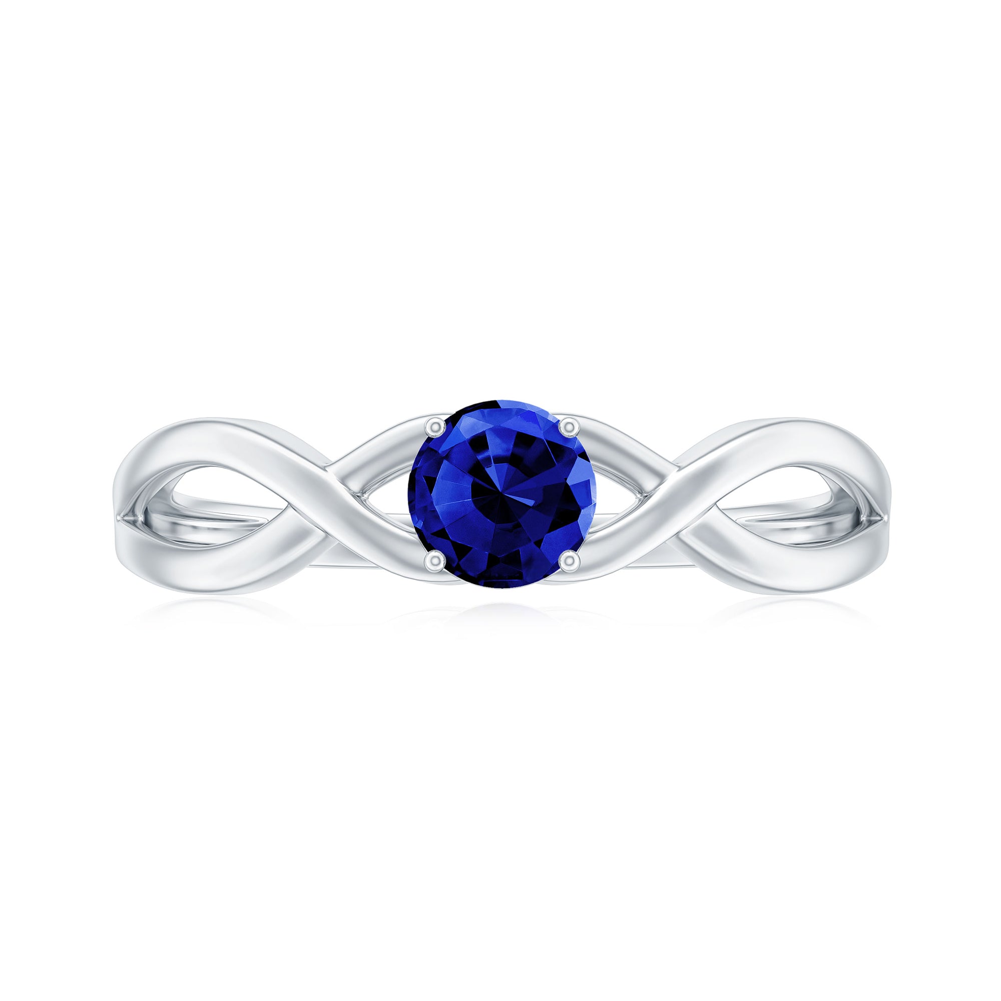 3/4 CT Solitaire Created Blue Sapphire Crossover Engagement Ring Lab Created Blue Sapphire - ( AAAA ) - Quality - Rosec Jewels