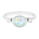 Bezel Set Oval Ethiopian Opal Solitaire East West Ring with Diamond Ethiopian Opal - ( AAA ) - Quality - Rosec Jewels