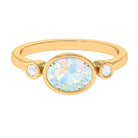 Bezel Set Oval Ethiopian Opal Solitaire East West Ring with Diamond Ethiopian Opal - ( AAA ) - Quality - Rosec Jewels