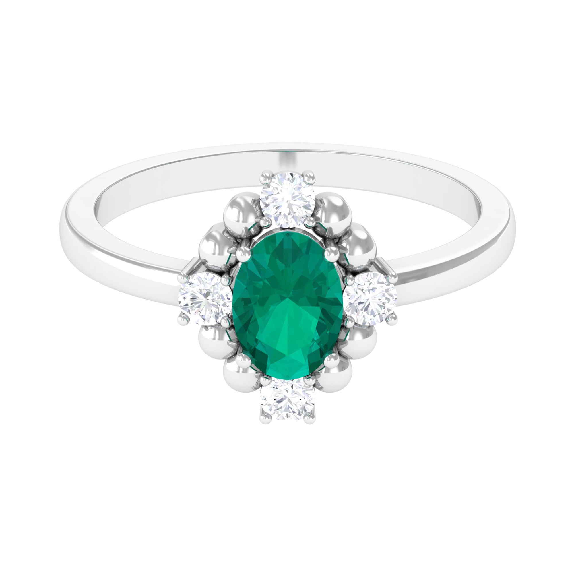 1 CT Oval shape Emerald Cocktail Ring with Diamond Emerald - ( AAA ) - Quality - Rosec Jewels