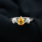 Pear Shape Citrine and Diamond Solitaire Ring in Split Shank Citrine - ( AAA ) - Quality - Rosec Jewels