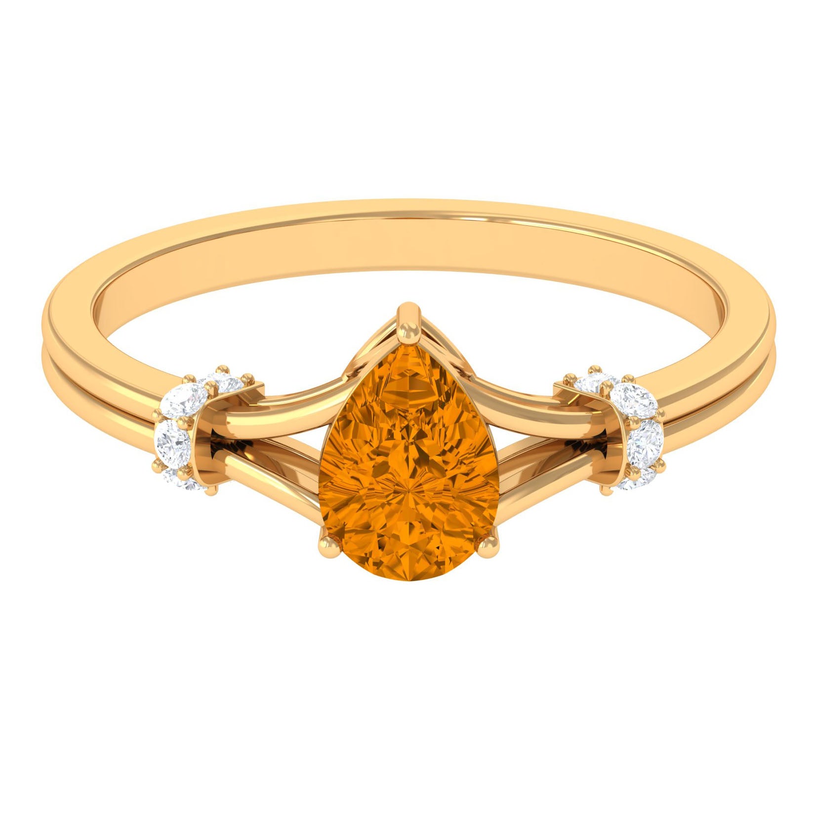 Pear Shape Citrine and Diamond Solitaire Ring in Split Shank Citrine - ( AAA ) - Quality - Rosec Jewels