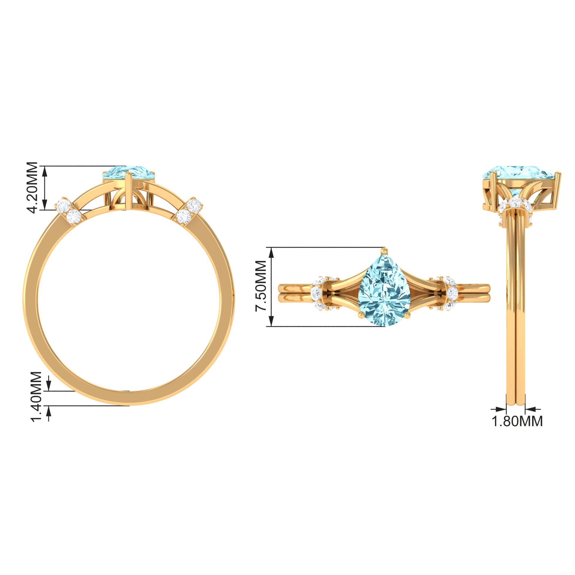 Pear Shape Aquamarine and Diamond Solitaire Ring in Split Shank Aquamarine - ( AAA ) - Quality - Rosec Jewels