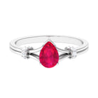 Pear Ruby Solitaire Ring with Diamond in Split Shank Ruby - ( AAA ) - Quality - Rosec Jewels