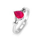 Pear Ruby Solitaire Ring with Diamond in Split Shank Ruby - ( AAA ) - Quality - Rosec Jewels