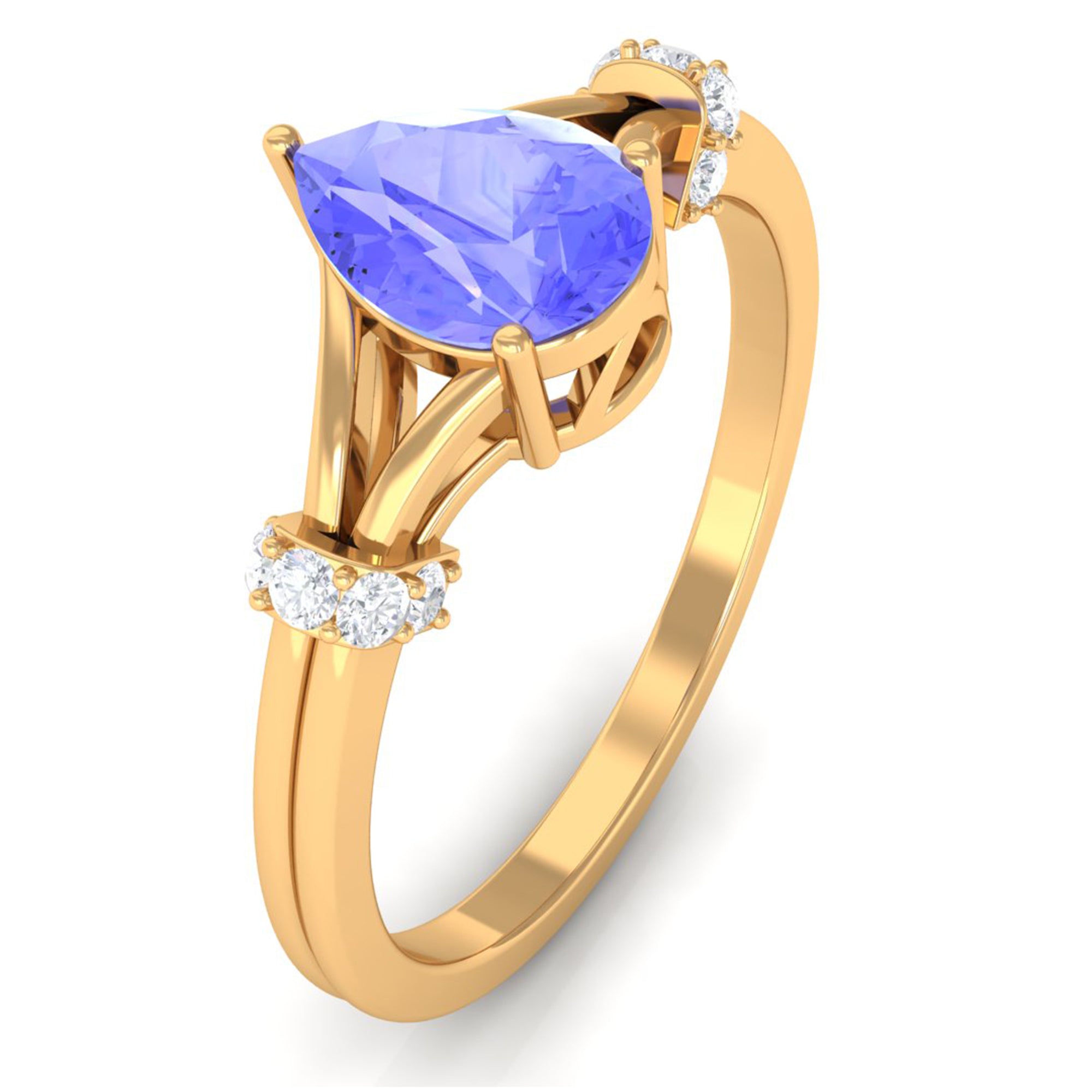 Pear Shape Tanzanite and Diamond Solitaire Ring in Split Shank Tanzanite - ( AAA ) - Quality - Rosec Jewels