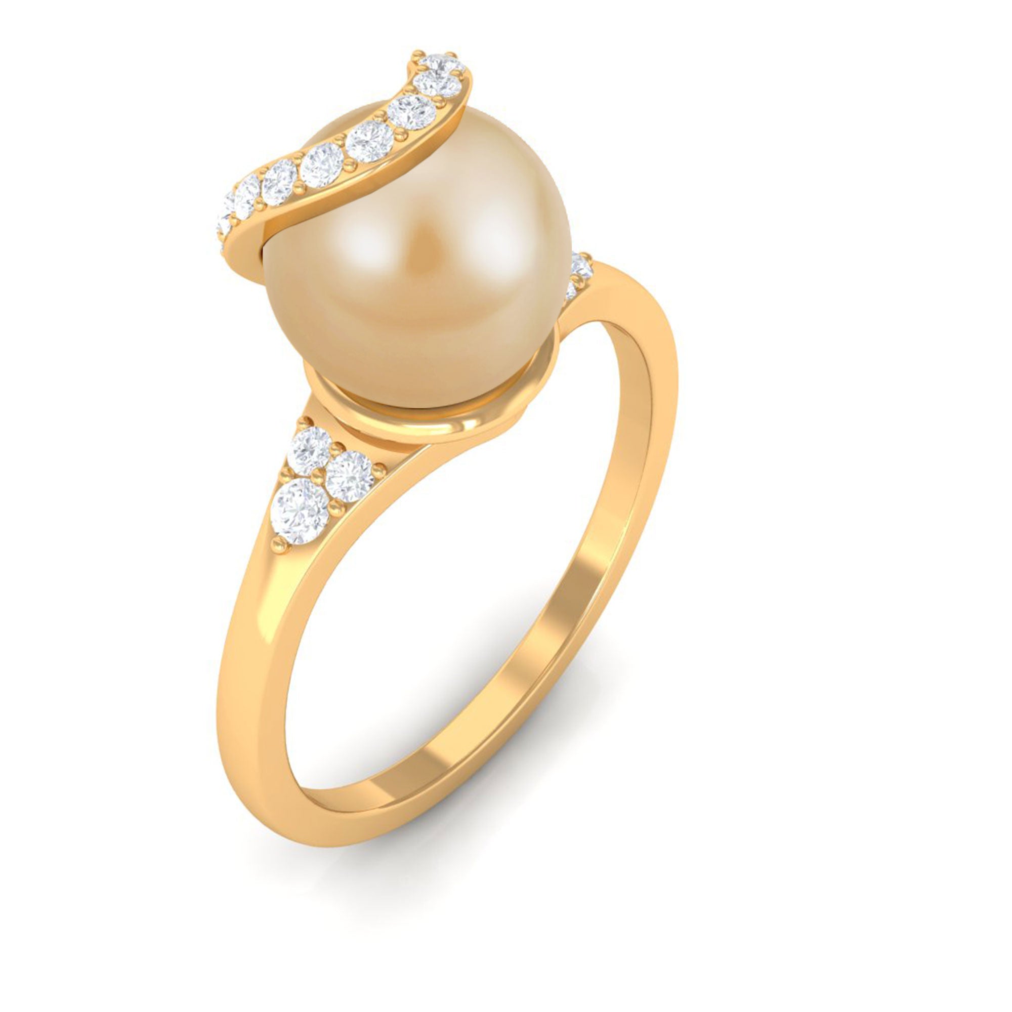 Designer South Sea Pearl Solitaire Engagement Ring with Diamond South Sea Pearl - ( AAA ) - Quality - Rosec Jewels