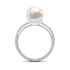 Round Freshwater Pearl Solitaire Ring with Diamond Hidden Halo Freshwater Pearl - ( AAA ) - Quality - Rosec Jewels