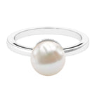 Round Freshwater Pearl Solitaire Ring with Diamond Hidden Halo Freshwater Pearl - ( AAA ) - Quality - Rosec Jewels