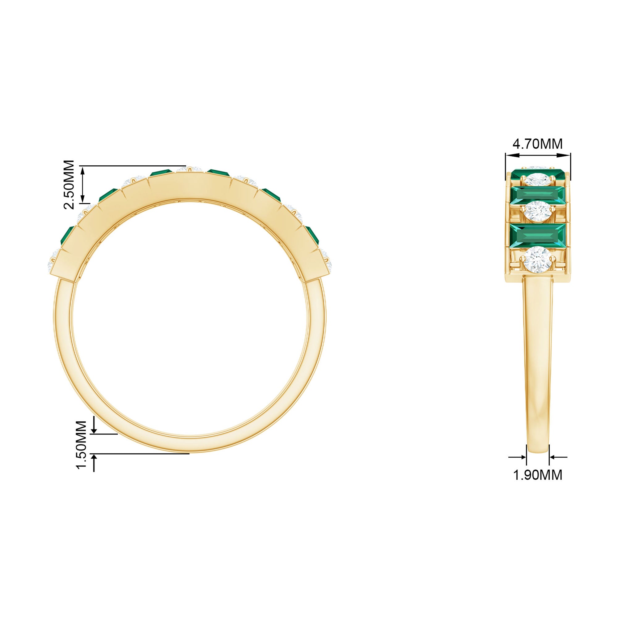 Baguette Cut Created Emerald Classic Half Eternity Ring with Diamond Lab Created Emerald - ( AAAA ) - Quality - Rosec Jewels