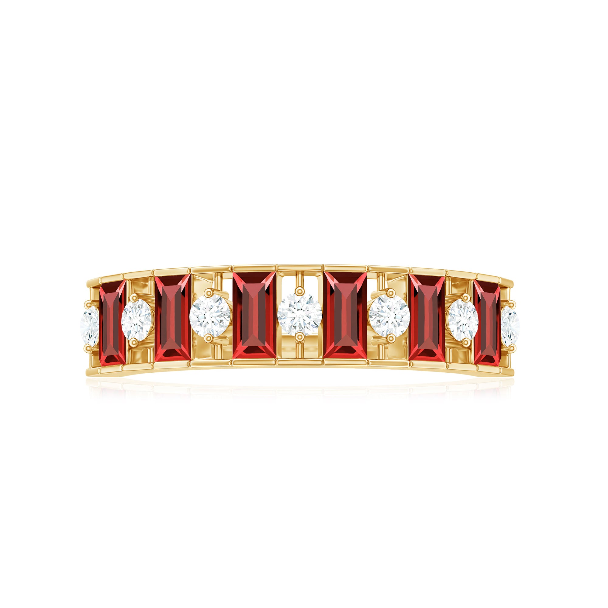 Baguette Cut Created Ruby Classic Half Eternity Ring with Diamond Lab Created Ruby - ( AAAA ) - Quality - Rosec Jewels