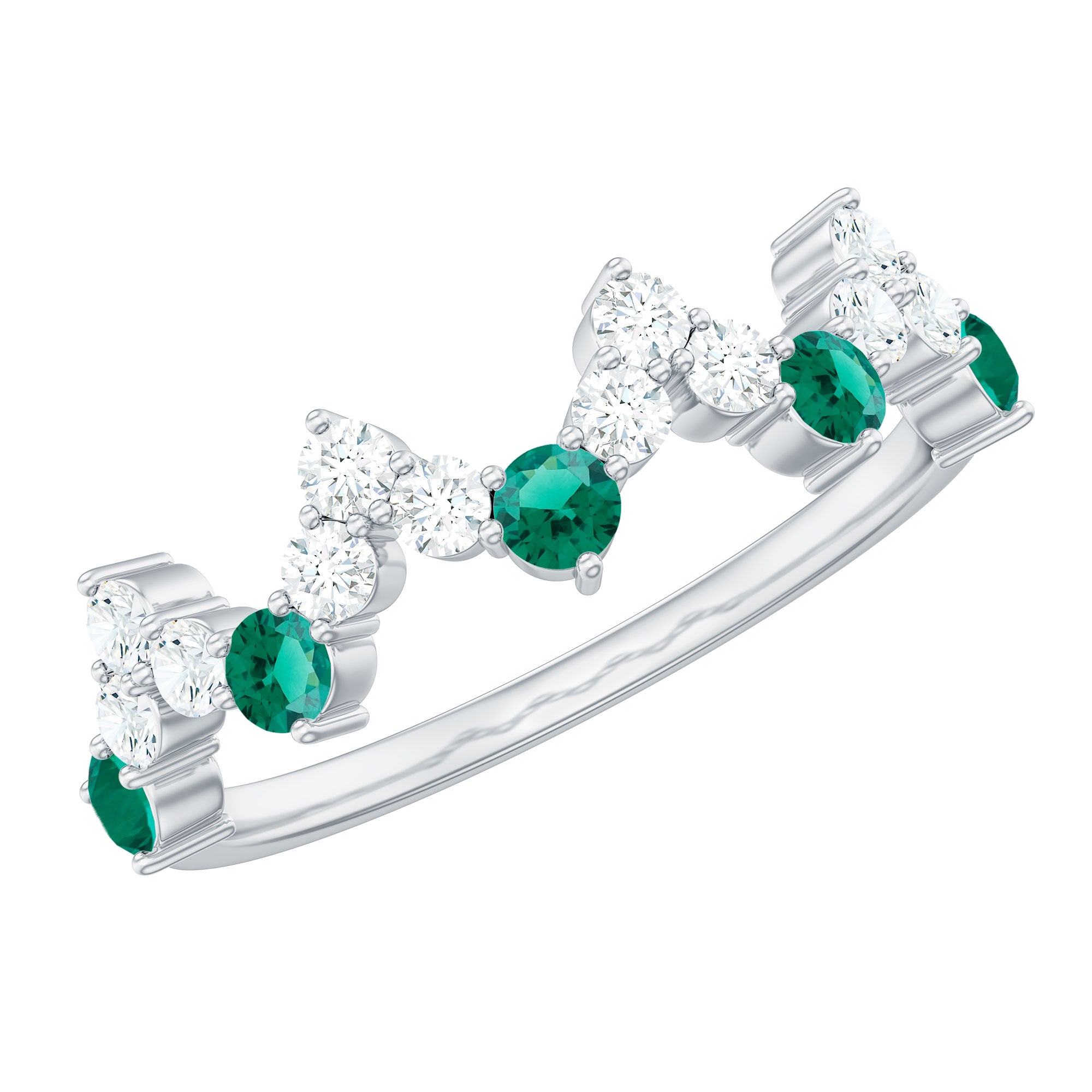 1 CT Created Emerald and Diamond Zig Zag Half Eternity Ring Lab Created Emerald - ( AAAA ) - Quality - Rosec Jewels