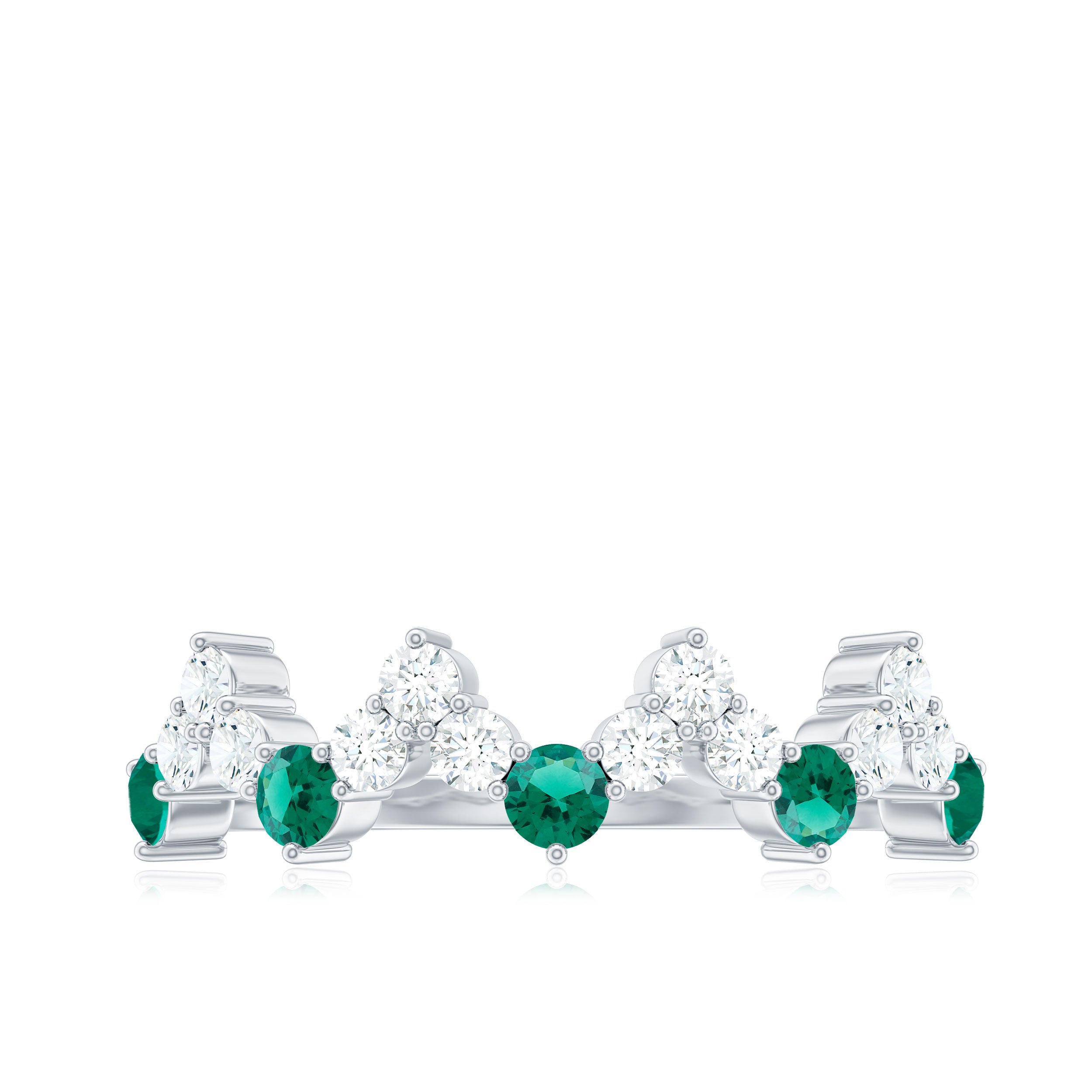 1 CT Created Emerald and Diamond Zig Zag Half Eternity Ring Lab Created Emerald - ( AAAA ) - Quality - Rosec Jewels