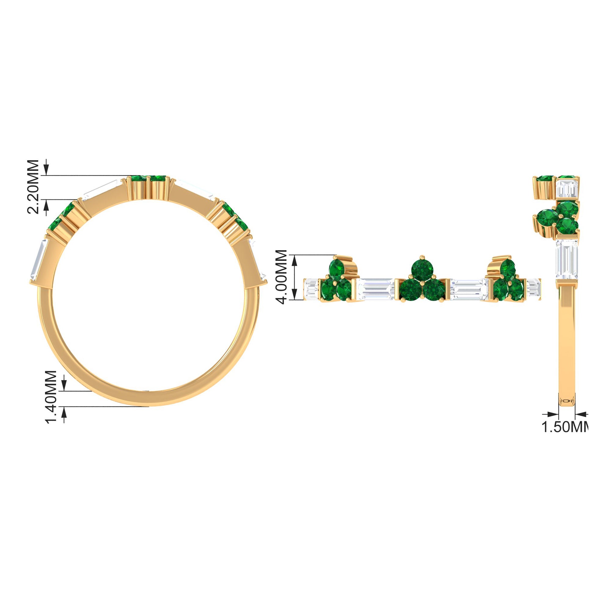 Created Emerald and Moissanite Minimal Wedding Band Ring Lab Created Emerald - ( AAAA ) - Quality - Rosec Jewels