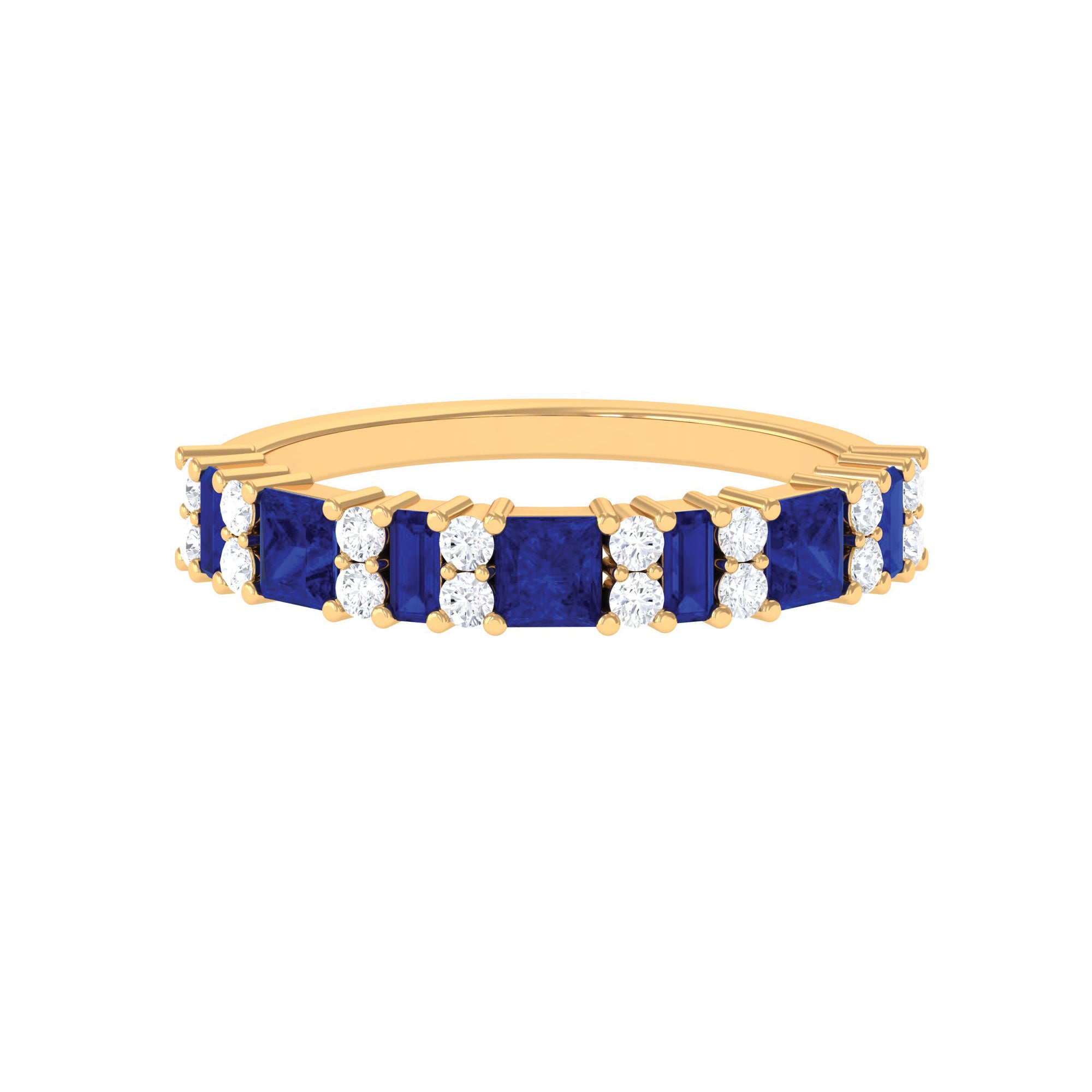 Lab-Created Blue Sapphire and Diamond Classic Eternity Band Ring Lab Created Blue Sapphire - ( AAAA ) - Quality - Rosec Jewels