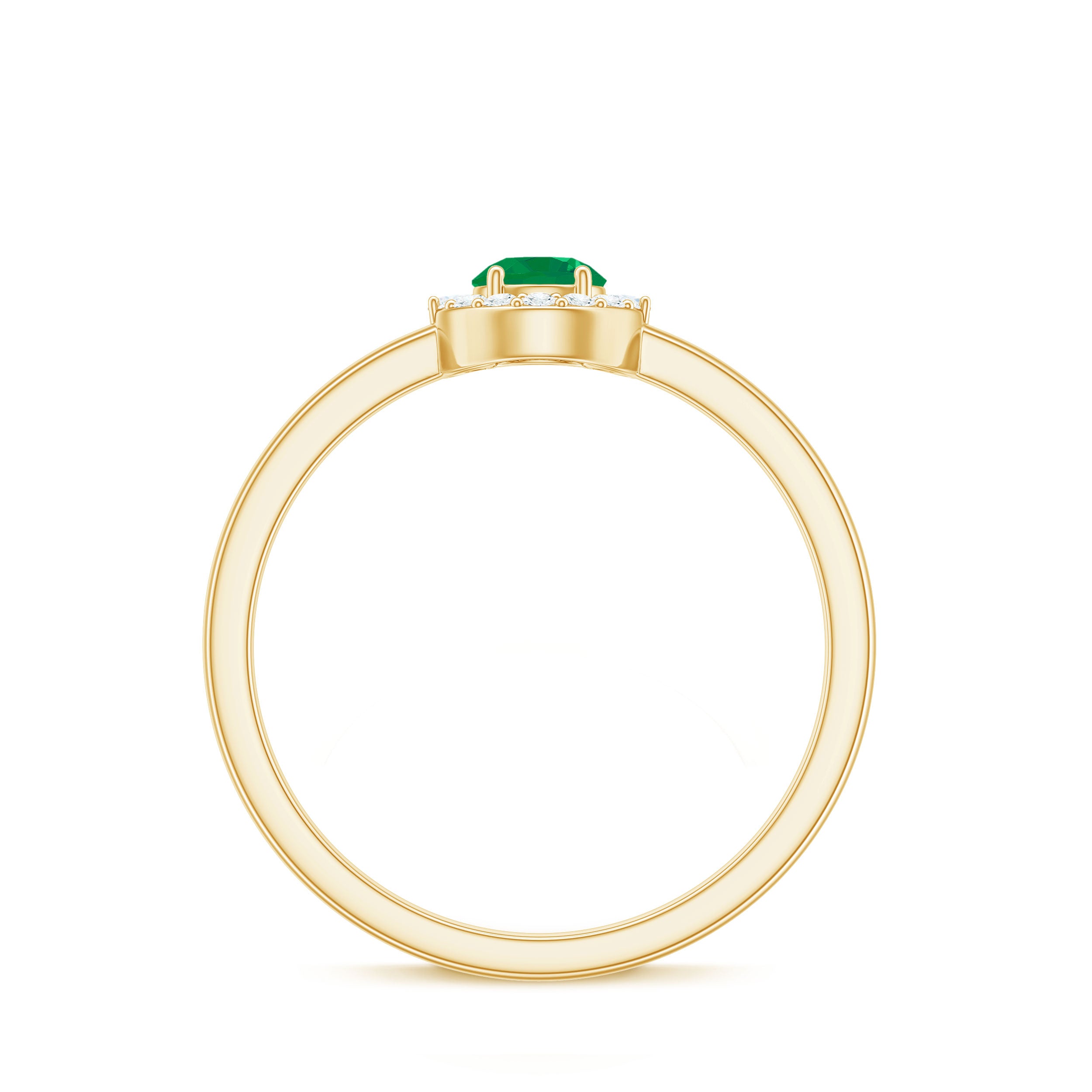 Minimal Emerald Promise Ring with Diamond Halo Emerald - ( AAA ) - Quality - Rosec Jewels