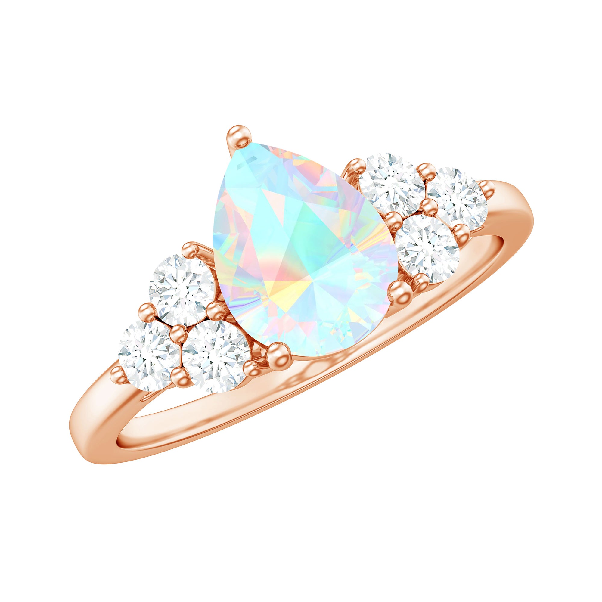 Pear Shaped Ethiopian Opal Ring with Diamond Trio Ethiopian Opal - ( AAA ) - Quality - Rosec Jewels