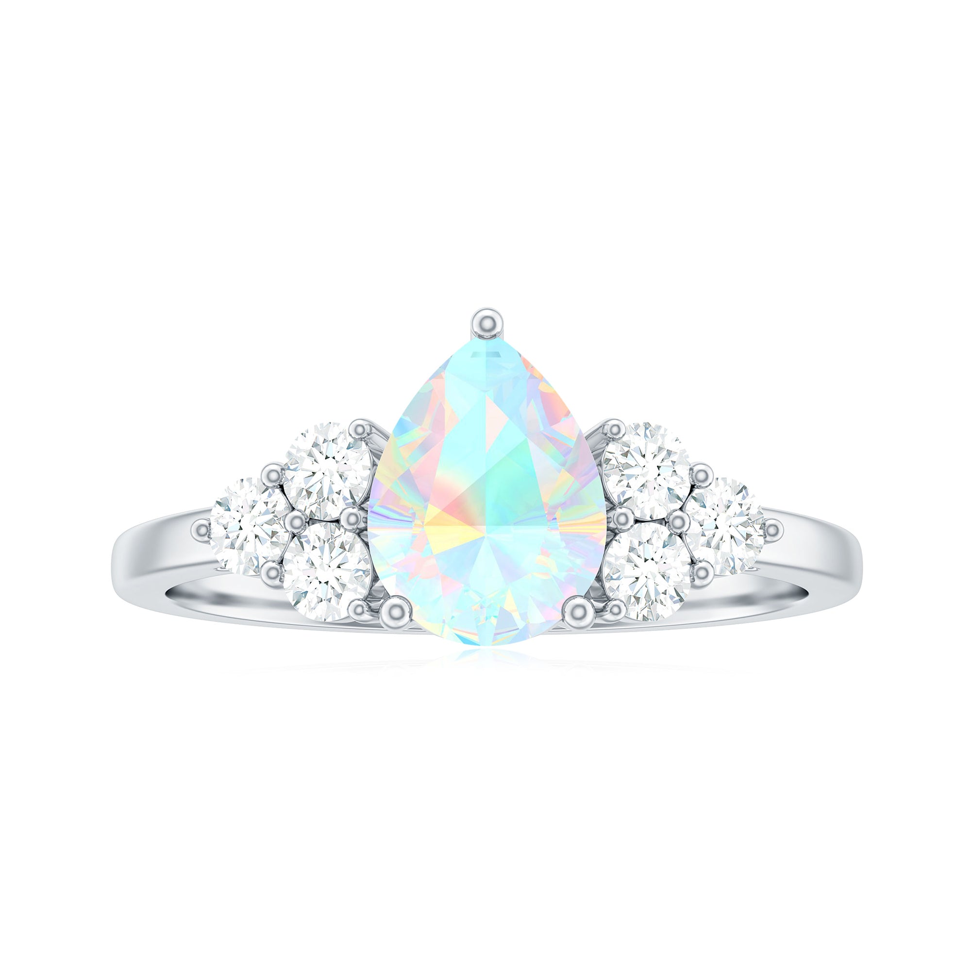 Pear Shaped Ethiopian Opal Ring with Diamond Trio Ethiopian Opal - ( AAA ) - Quality - Rosec Jewels