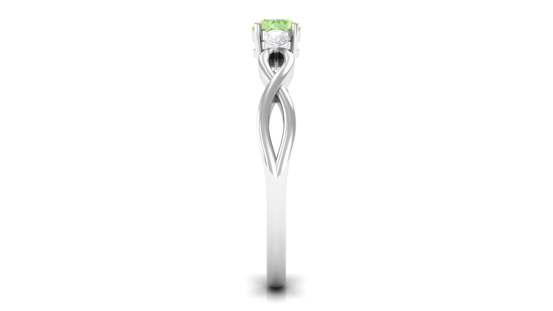 Green Sapphire and Diamond 3 Stone Promise Ring with Crossover Shank Green Sapphire - ( AAA ) - Quality - Rosec Jewels