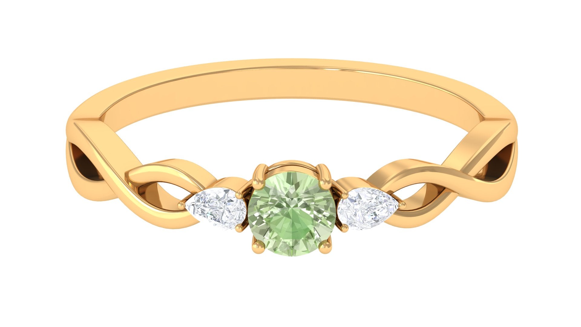 Green Sapphire and Diamond 3 Stone Promise Ring with Crossover Shank Green Sapphire - ( AAA ) - Quality - Rosec Jewels