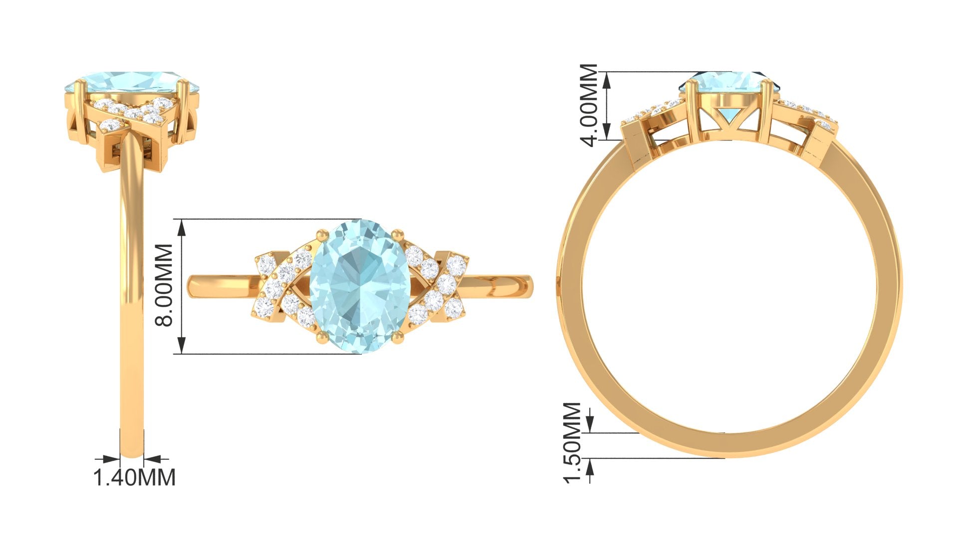 Oval Sky Blue Topaz Solitaire Split Shank Ring with Diamond Sky Blue Topaz - ( AAA ) - Quality - Rosec Jewels