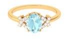 Oval Sky Blue Topaz Solitaire Split Shank Ring with Diamond Sky Blue Topaz - ( AAA ) - Quality - Rosec Jewels