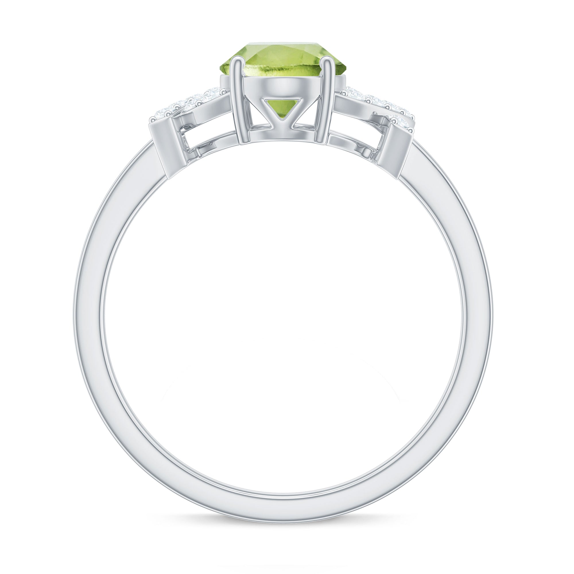 Split Shank Oval Peridot and Diamond Solitaire Engagement Ring Peridot - ( AAA ) - Quality - Rosec Jewels