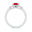 Oval Shape Lab Grown Ruby Solitaire Split Shank Ring with Diamond Lab Created Ruby - ( AAAA ) - Quality - Rosec Jewels