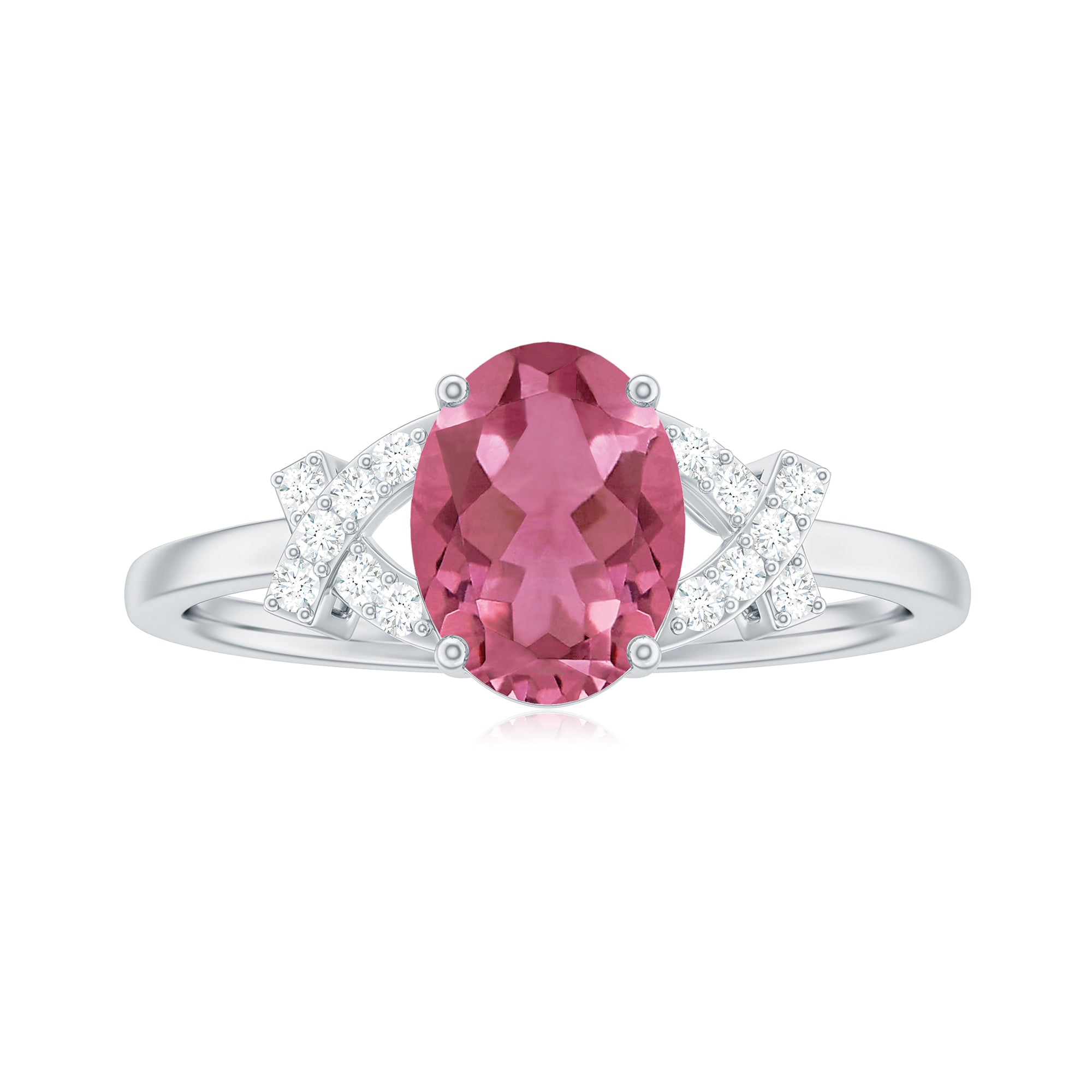 Split Shank Oval Pink Tourmaline and Diamond Solitaire Engagement Ring Pink Tourmaline - ( AAA ) - Quality - Rosec Jewels