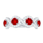 Lab-Created Ruby and Diamond Braided Half Eternity Band Ring Lab Created Ruby - ( AAAA ) - Quality - Rosec Jewels