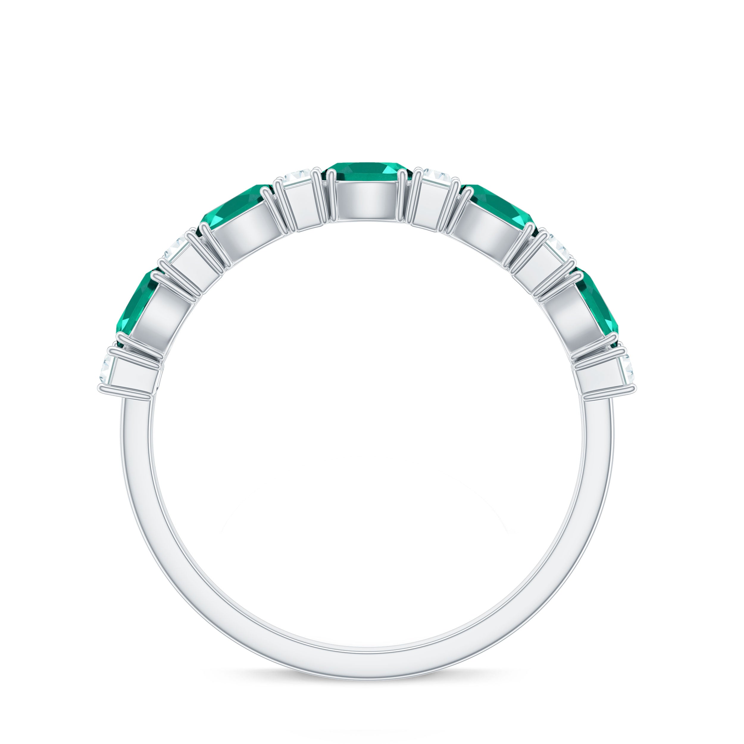 Oval Cut Created Emerald and Moissanite Alternate Half Eternity Ring Lab Created Emerald - ( AAAA ) - Quality - Rosec Jewels