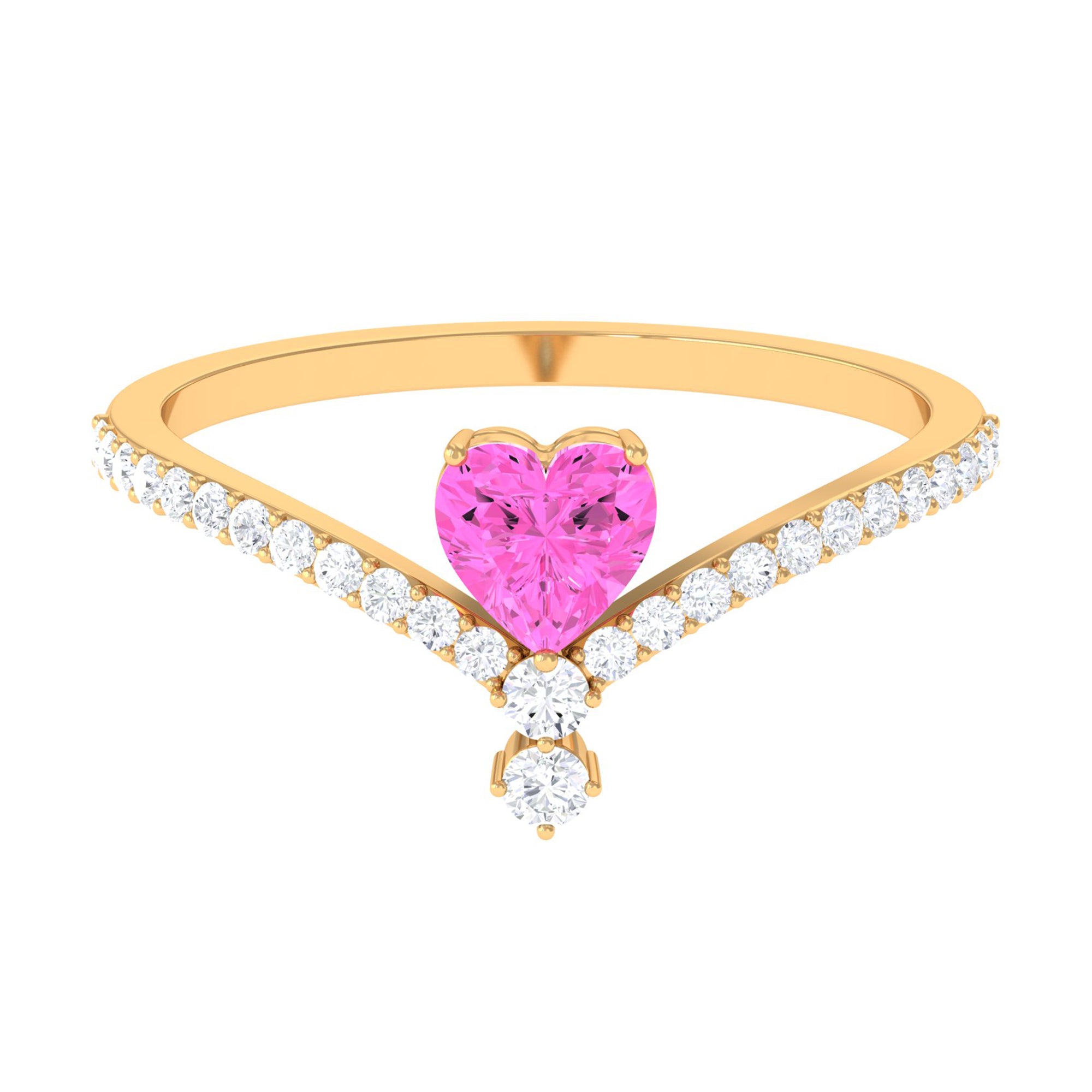 Heart Shape Pink Sapphire Solitaire Ring with Diamond Pink Sapphire - ( AAA ) - Quality - Rosec Jewels