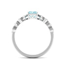 Emerald Cut Aquamarine Engagement Ring with Diamond Side Stones Aquamarine - ( AAA ) - Quality - Rosec Jewels