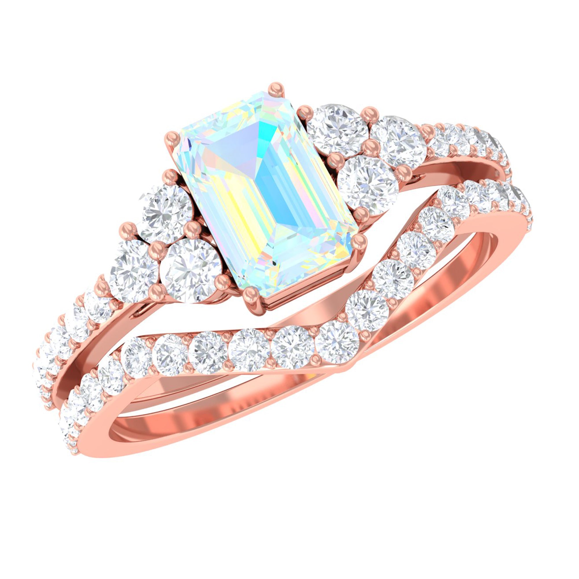 Octagon Cut Ethiopian Opal and Diamond Ring Set Ethiopian Opal - ( AAA ) - Quality - Rosec Jewels