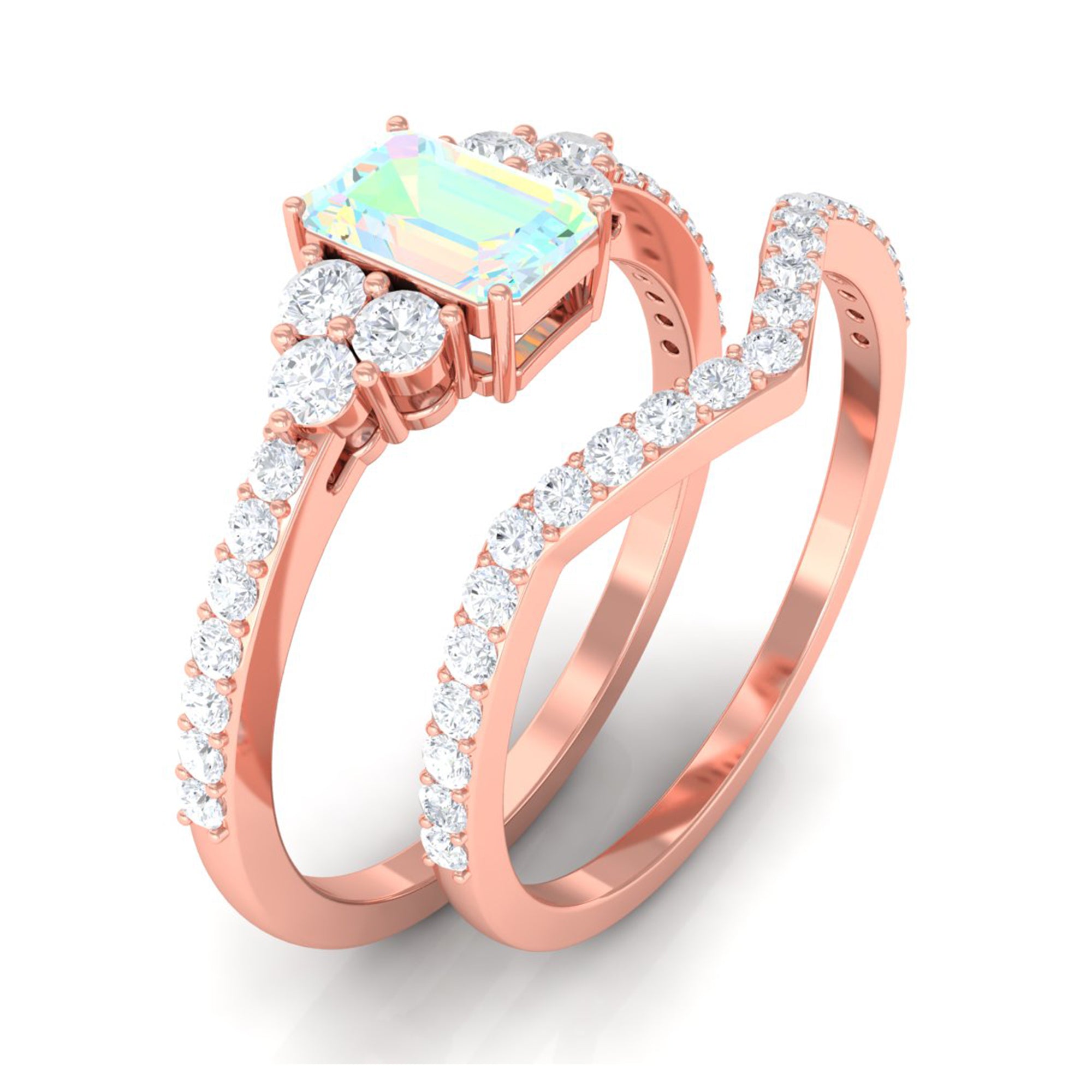 Octagon Cut Ethiopian Opal and Diamond Ring Set Ethiopian Opal - ( AAA ) - Quality - Rosec Jewels