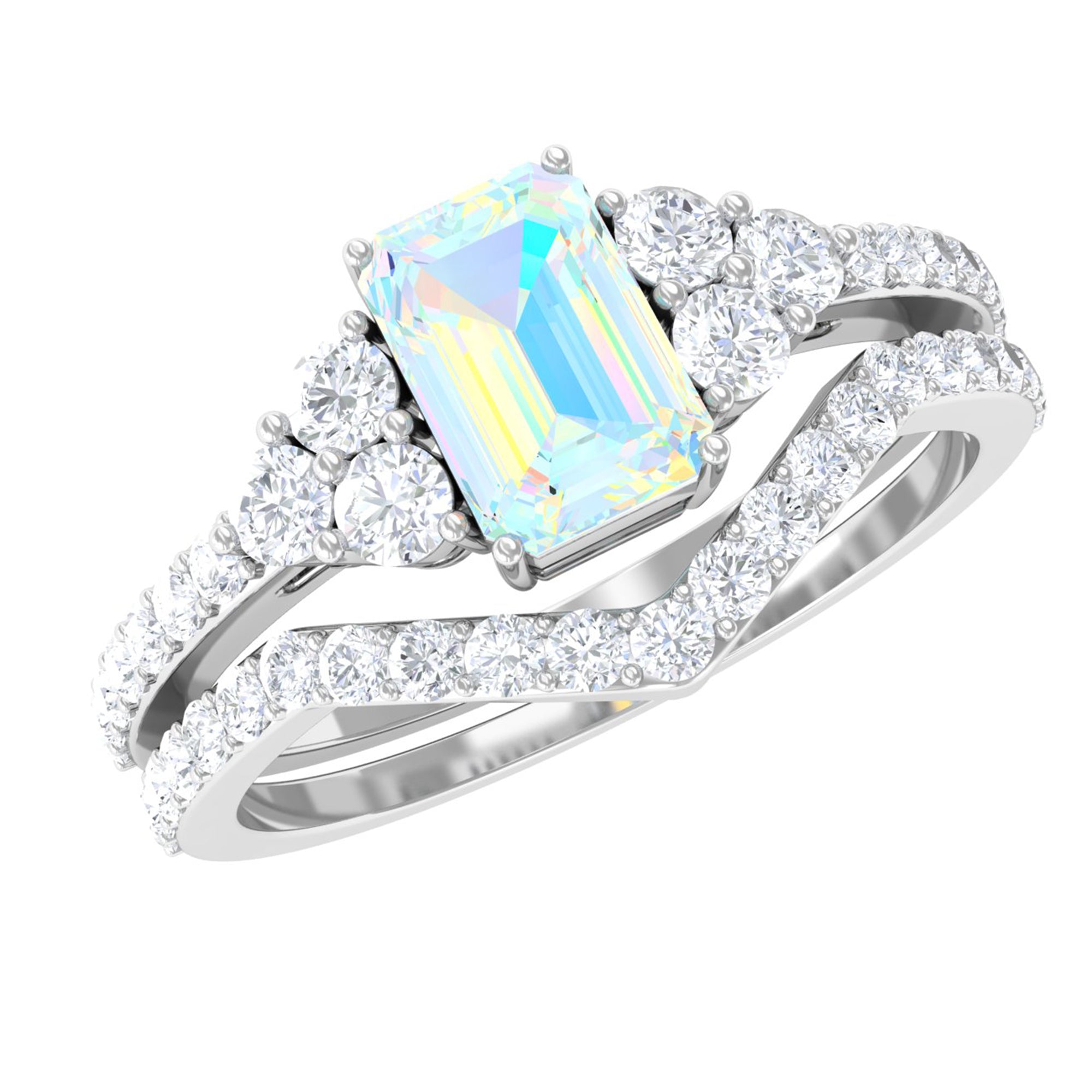 Octagon Cut Ethiopian Opal and Diamond Ring Set Ethiopian Opal - ( AAA ) - Quality - Rosec Jewels