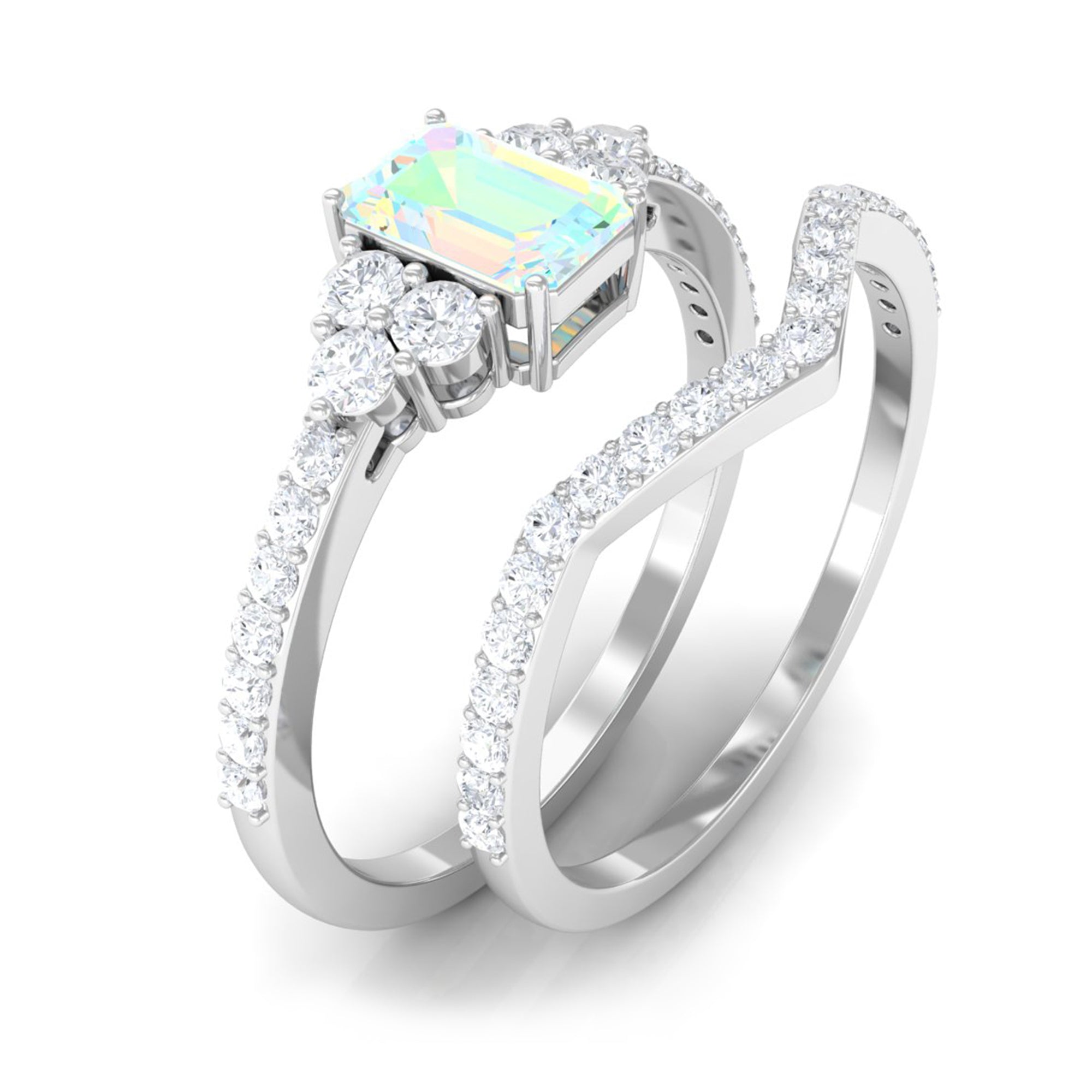 Octagon Cut Ethiopian Opal and Diamond Ring Set Ethiopian Opal - ( AAA ) - Quality - Rosec Jewels