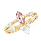 Morganite and Diamond Beaded Ring Set Morganite - ( AAA ) - Quality - Rosec Jewels