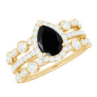 Pear Cut Black Onyx Bridal Trio Ring Set with Moissanite Band Black Onyx - ( AAA ) - Quality - Rosec Jewels